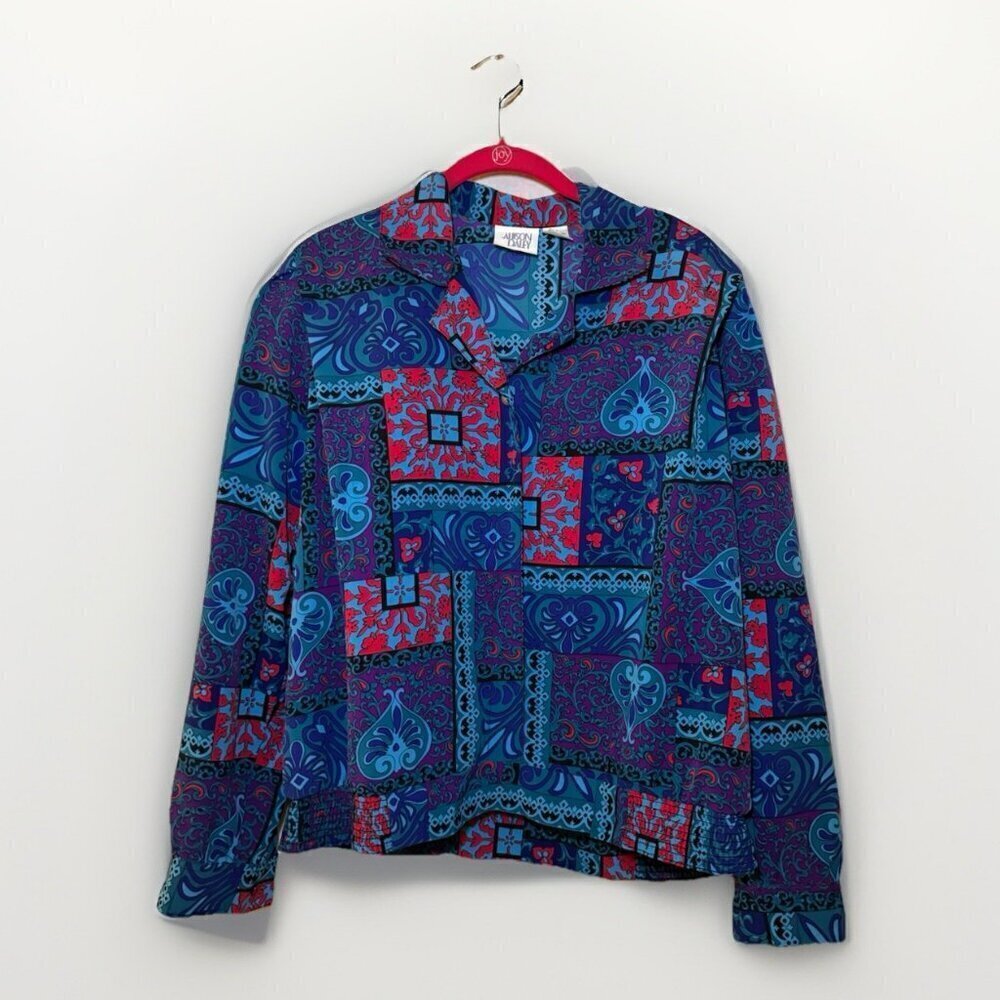 VTG Allison Daley Shirt Size M Floral Patchwork Print Long Sleeve Top
